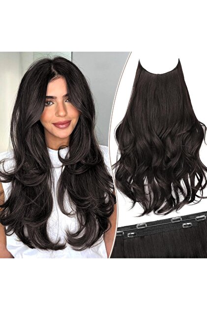 20 Inch Wavy Layered Hair Extensions, Invisible Wire with 6 Clips, Synthetic Hairpieces for Women