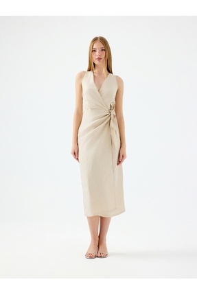 loft beige dress Malletti Long Sleeve Maxi Dress L | XL | Beige | Womens