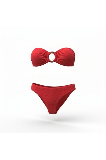 Textured fuchsia bikini set with buckle accessory