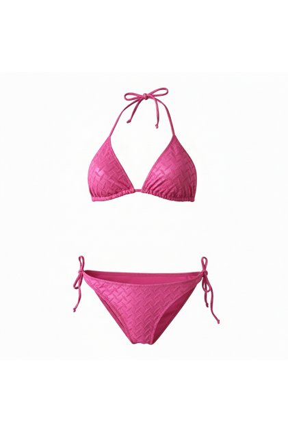 Kendiri Textured Pink Triangle Bikini Set