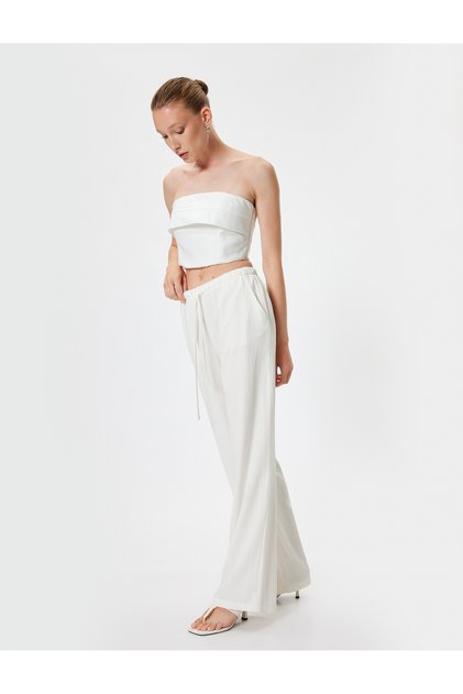 Linen Blend Wide-Legged Trousers with Pockets and Tie Waist