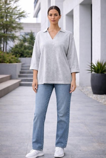 V Polo Collar Oversized Blazer