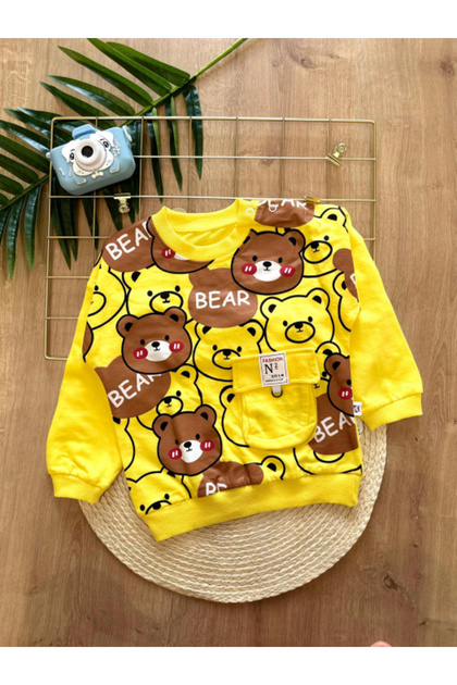 Bluză cu mânecă lungă pentru bebeluși Happy Bear - Galben