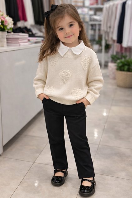 Girls' Red Sweater and Black Pants Set