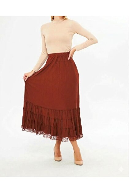 Combed Cotton Skirt with Lace Hem, Plus Size