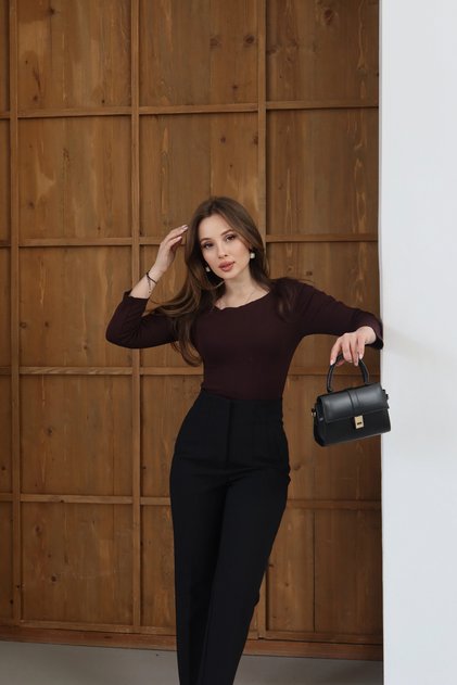 Kayak Neckline Transparent Blouse Burgundy