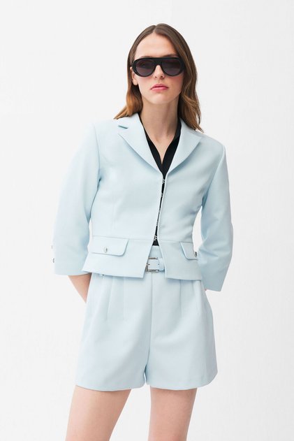 Agraflı Cep Detaylı Gabardin Ceket
