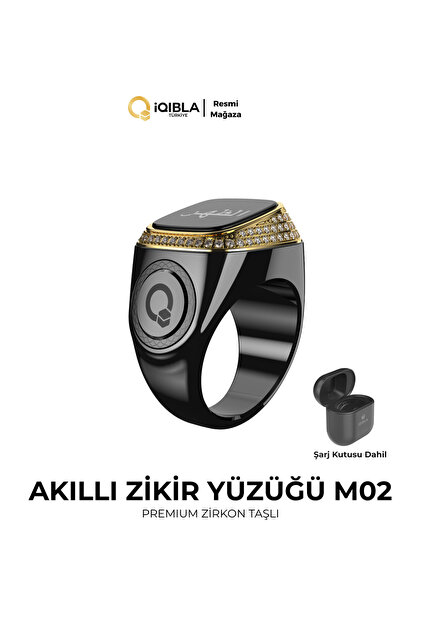 iqibla Smart Ring M02-Premium Akıllı Zikir Yüzüğü Altın Siyah Renk