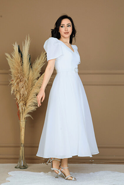 chiffon midi dress white Ivory Chiffon Dress - Sleeveless Midi Dress - Dress & Scarf Set