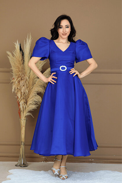 cobalt blue midi dress with sleeves Moon Dance Open Back Short Sleeve Knit Midi Dress Steel Blue main image 0