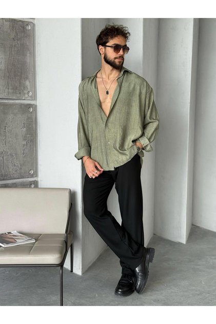 GM1772 Cămașă din țesătură modal cu model, kaki
