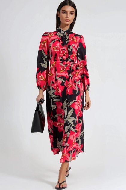 Msn Floral Print Maxi Dress with Tie Detail