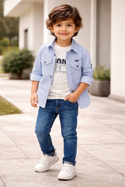 Boy's 3-Piece Set: Shirt, T-Shirt, Jeans - Stylish and Comfortable Boy's Outfit