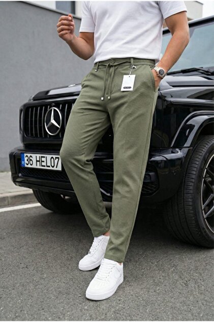 Holl Elastic Waist and Lace-Up Stretch Fabric Stretchy Knitted Jogger Pants Trousers