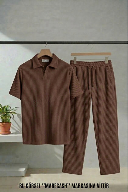Ottoman Baggy Tracksuit and Buttoned Polo Collar T-Shirt Set Short-Sleeved Summer Casual 100% Cotton