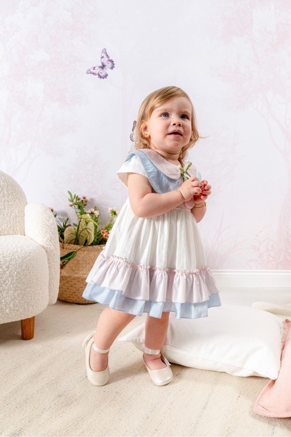 Tulip Tulip Accessory Double-Layer Collar Detail Dress and Bandana 100% Cotton Baby Girl Special Occasion Dress