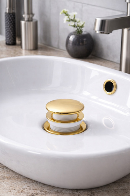 Sink Siphon Head Gold Push-Open System Sink Center Drain Siphon Gold