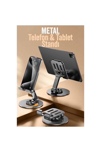 Metal 360 ° Rotatable Phone Tablet Stand | Adjustable Desktop Phone Holder Black
