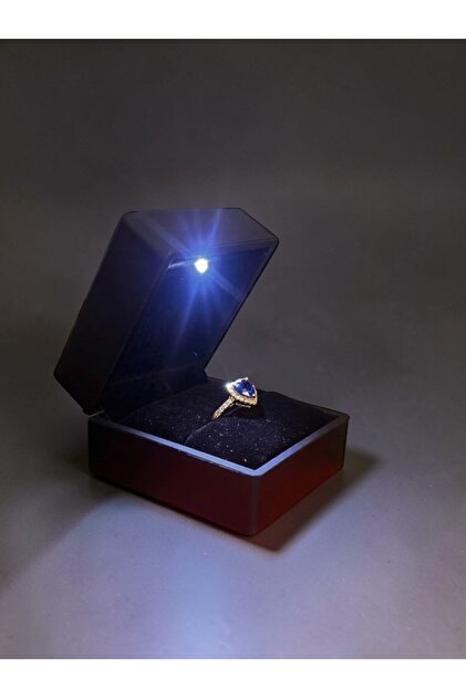 Gold Plated Heart Stone Cut Sapphire Blue. Zircon Stone Adjustable Sparkling Ring Gift