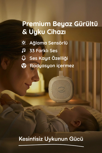 Plus Ağlama Sensörlü Beyaz Gürültü Cihazı | 33 Sesli | Anne Ses Kayıtlı | Bebek Uyku Cihazı