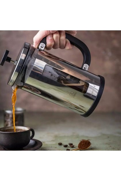 Presă de cafea franceză KB 7703, 1 l, sticlă, scală de măsurare, oțel inoxidabil