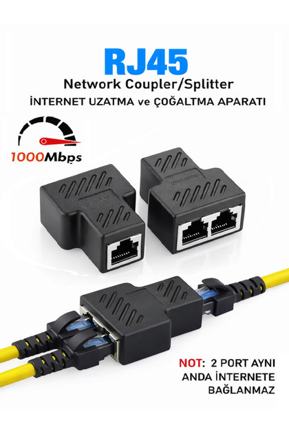 RJ45 Internet Çoklayıcı / Uzatıcı 2’li Splitter Gigabit 1 İn 2 Out (2 Giriş Aynı Anda Çalışmaz)