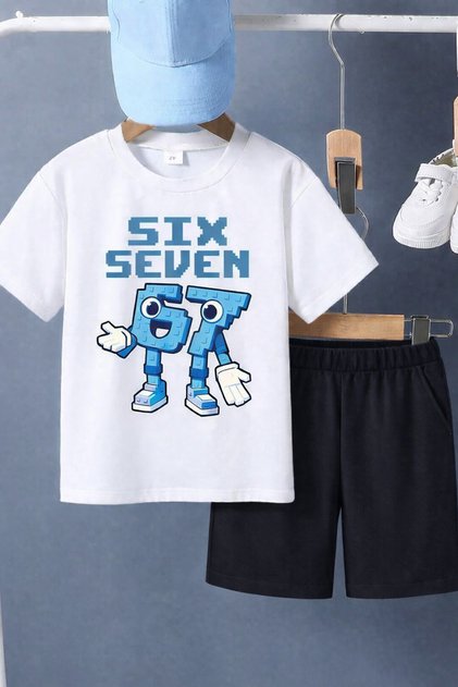 Six Seven 67 Printed Children's T-Shirt Shorts Bottom-Top Combination Set