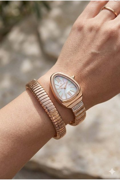 22mm Steel Case Rose Gold Steel Band Dial Women's Wristwatch