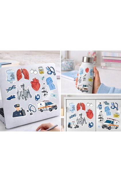 Doctor & Medicine Themed Sticker Set 22X30 cm – Health, Ambulance, Anatomical Stickers | Laptop,