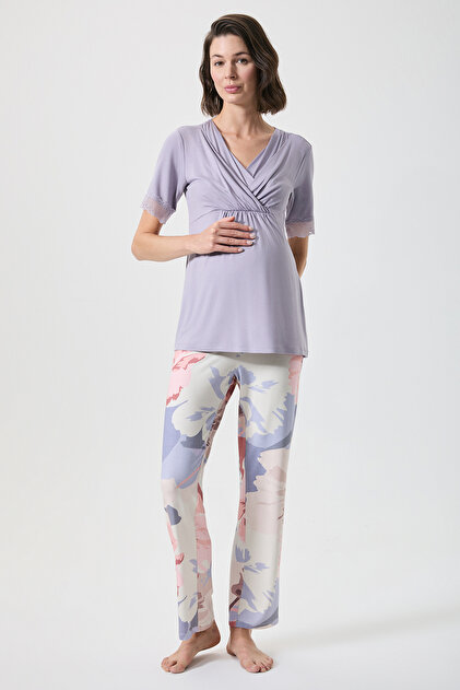 Breastfeeding Detailed Maternity Pajama Set