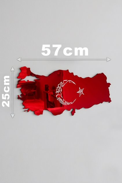 Türkiye Haritası Tablo - Türkiye Cumhuriyeti Yazılı Ay Yıldız Duvar Tablosu - Pleksi (57x25)