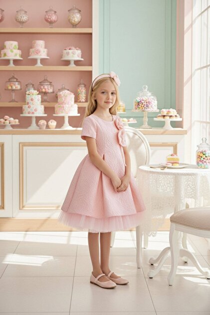 birthday dress for 6 year girl Cute Girls Cake Dress with Big Bow Floral Dress Birthday Princess Wear main image 1