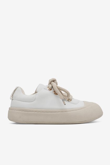Women's White Comfortable Fit Rubber Sole Lace-Up Sneakers