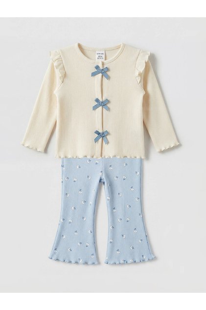 Lcw Baby Ecru Bowknot Baby Girl T-Shirt and Leggings