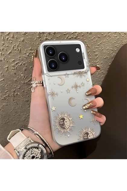 حافظة هاتف متوافقة مع iPhone 17 Pro Max مصنوعة من مادة Gold Tone Star منقوش أكريليك