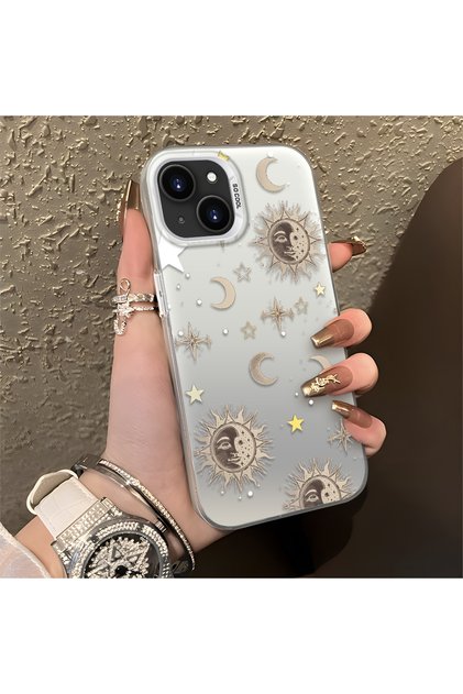 iPhone 15 Plus/14 Plus Compatible Gold Tone Star Patterned Acrylic Material Phone Case
