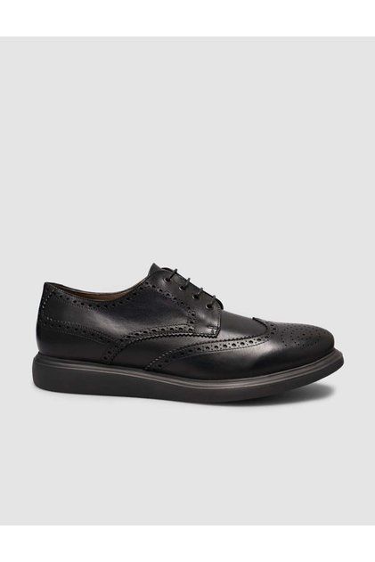 EVA Sole Genuine Leather Textured Black Lace-Up Men's Casual Shoes