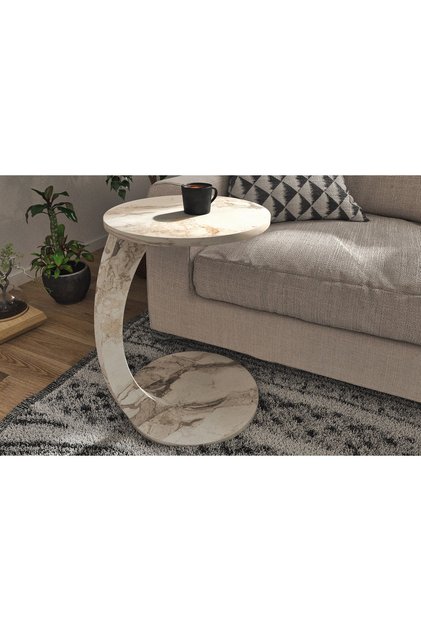 CLEO TEKERLEKLİ C SEHPA TEKERLEKLİ YAN SEHPA, TAŞ GRİ