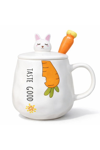 Cute Taste Good Carrot Figured Ceramic Mug with Lid 300ml Coffee Cup with Spoon |   Taste Good Carrots