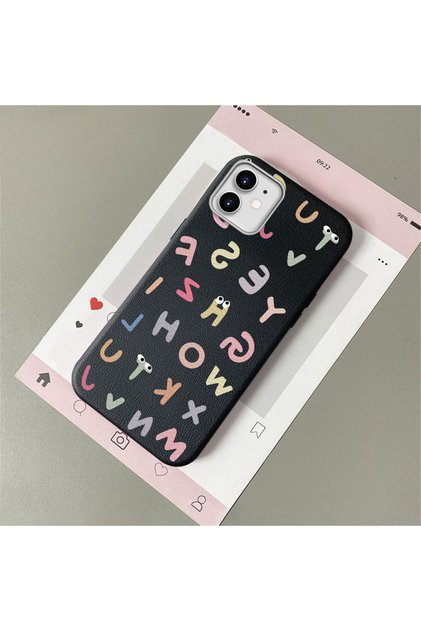 iPhone 11 Compatible Stylish Letter Patterned , Leather Textured Phone Case