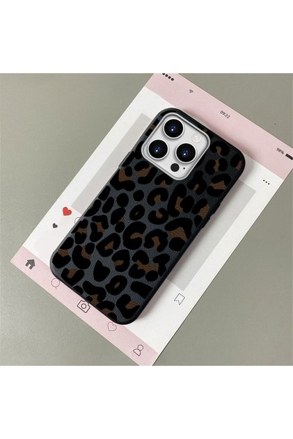 iPhone 14 Pro Uyumlu Şık leopar desenli, deri dokulu telefon kılıfı
