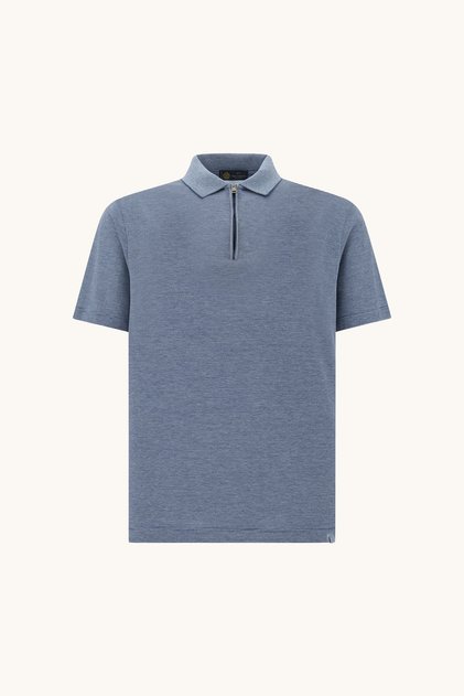 Cotton Silk Zip Polo Shirt