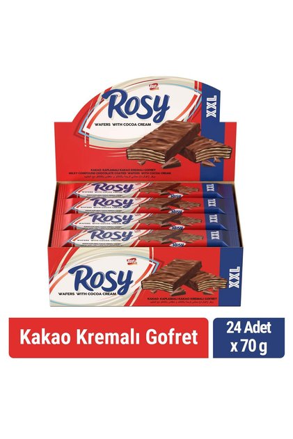 Rosy Kakao Kaplamalı Kakao Kremalı Gofret 70 gr x 24 Adet