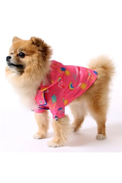 Gökkuşağı Desenli Fileli Pet Yağmurluk - Pembe - Köpek Kedi Kıyafeti