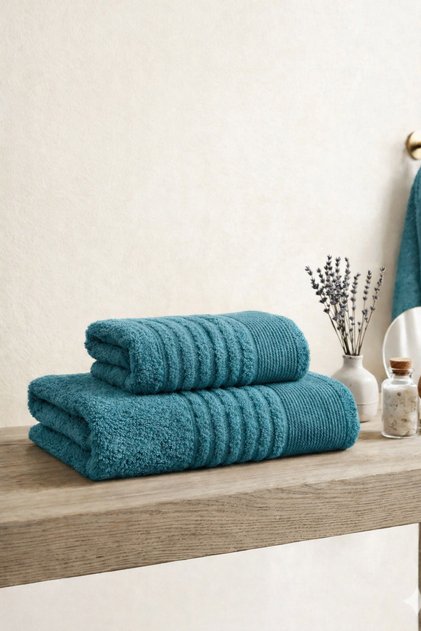 Elif 2 Piece Towel Set |   50X90 Hand Towel + 70X140 Bath Towel Modern Bathroom Towel Set