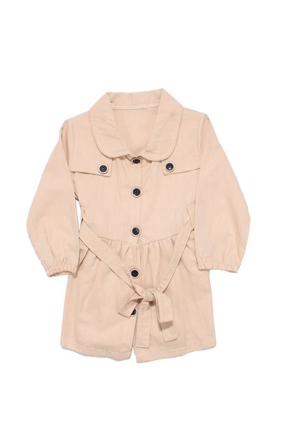 Girl's Beige Buttoned Long Sleeve Dress with Belt Buttons