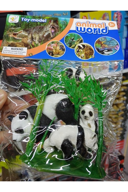 OYUNCAKSAHİLİ Panda Ailesi Hayvan Set 5 Parça Ağaç Orman