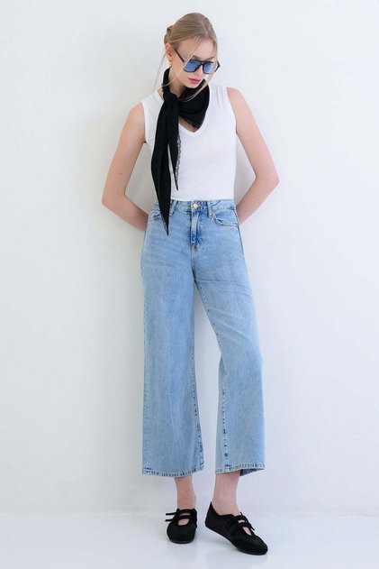 Women's ice blue high waist palazzo jean pants alc-x15437