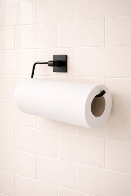 Stainless Metal Adhesive Square Long Towel Holder and Roll Napkin Holder Bathroom Organizer Black