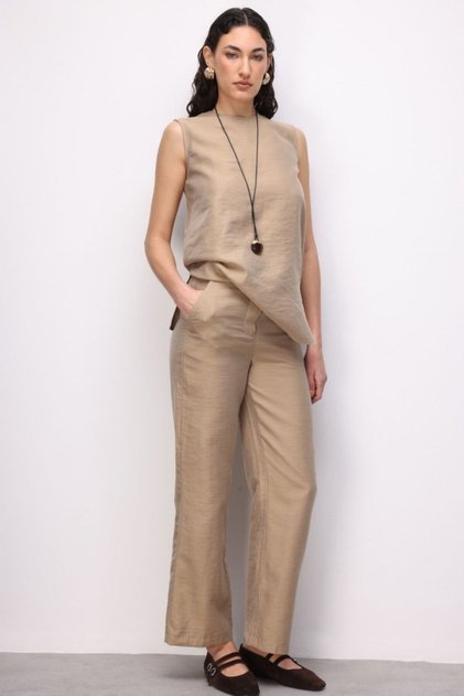 Geniş Paça Bej Rengi Basic pantolon